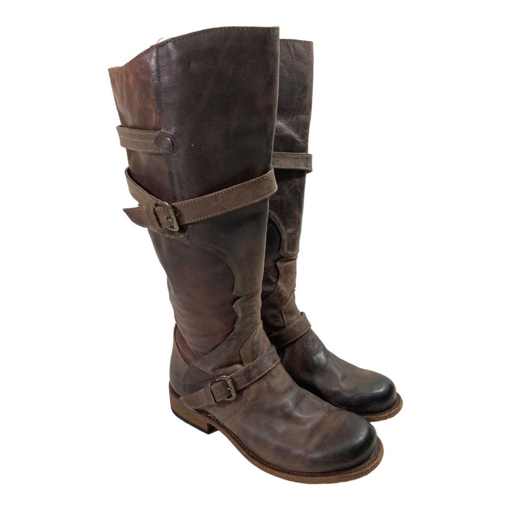 Heritage 7.5M Brown Distressed Leather Buckle Knee High Riding Boots